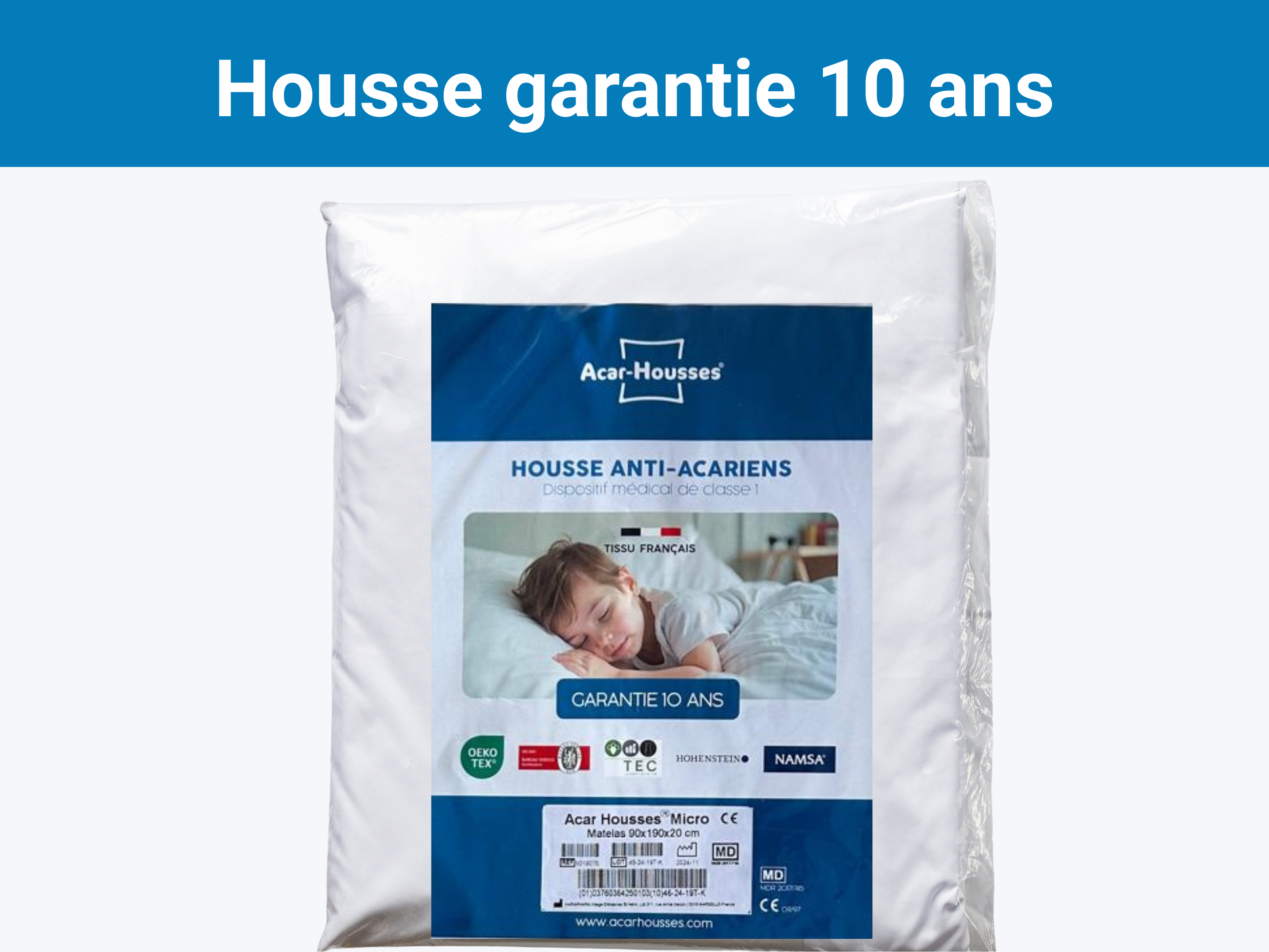 Housse anti acariens Acar-Housses® garantie 10 ans avec packaging
