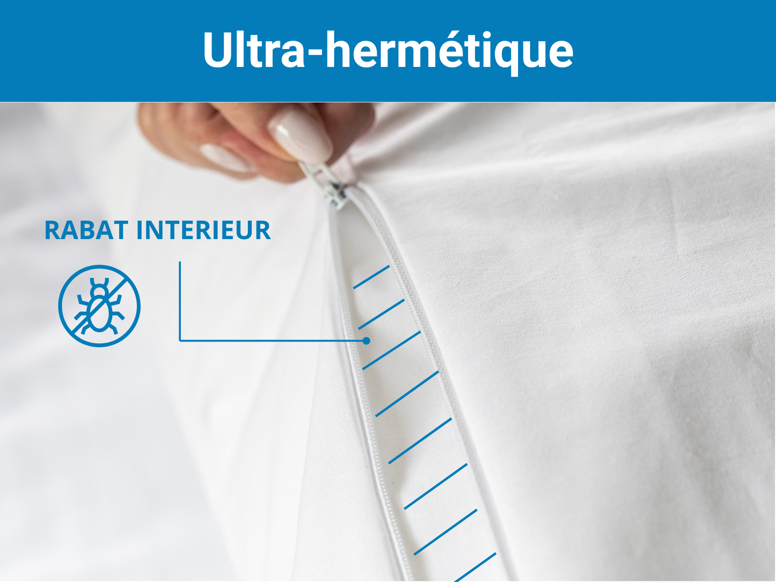 Housse anti-acariens ultra-hermétique avec le rabat intérieur