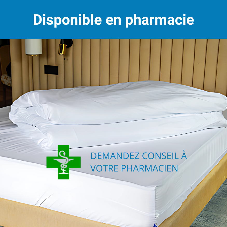 Housse anti punaises de lit de couette disponible en pharmacie. Demandez conseil à votre pharmacien.