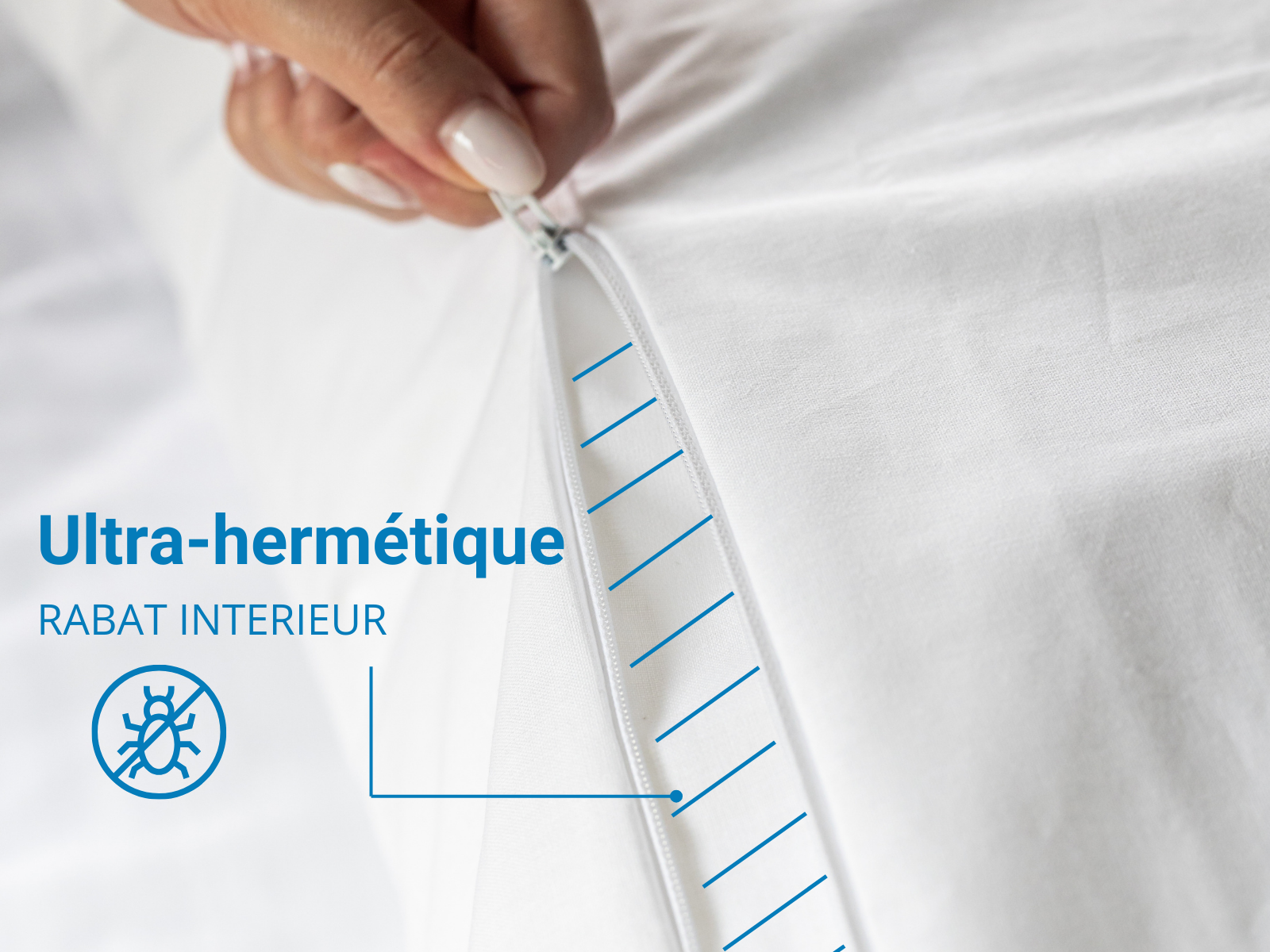 Housse anti-acariens ultra-hermétique avec le rabat intérieur