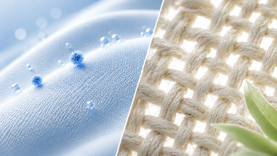 Comparaison microfibre haute densité contre coton : trame serrée qui bloque les allergènes vs tissage lâche du coton