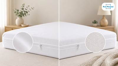 Comparaison visuelle entre une housse anti-acariens en microfibre et en polycoton