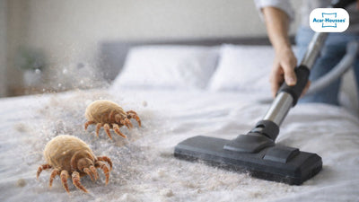 Nettoyage de la poussière sur un matelas pour limiter les acariens responsables d’allergies et d’asthme.