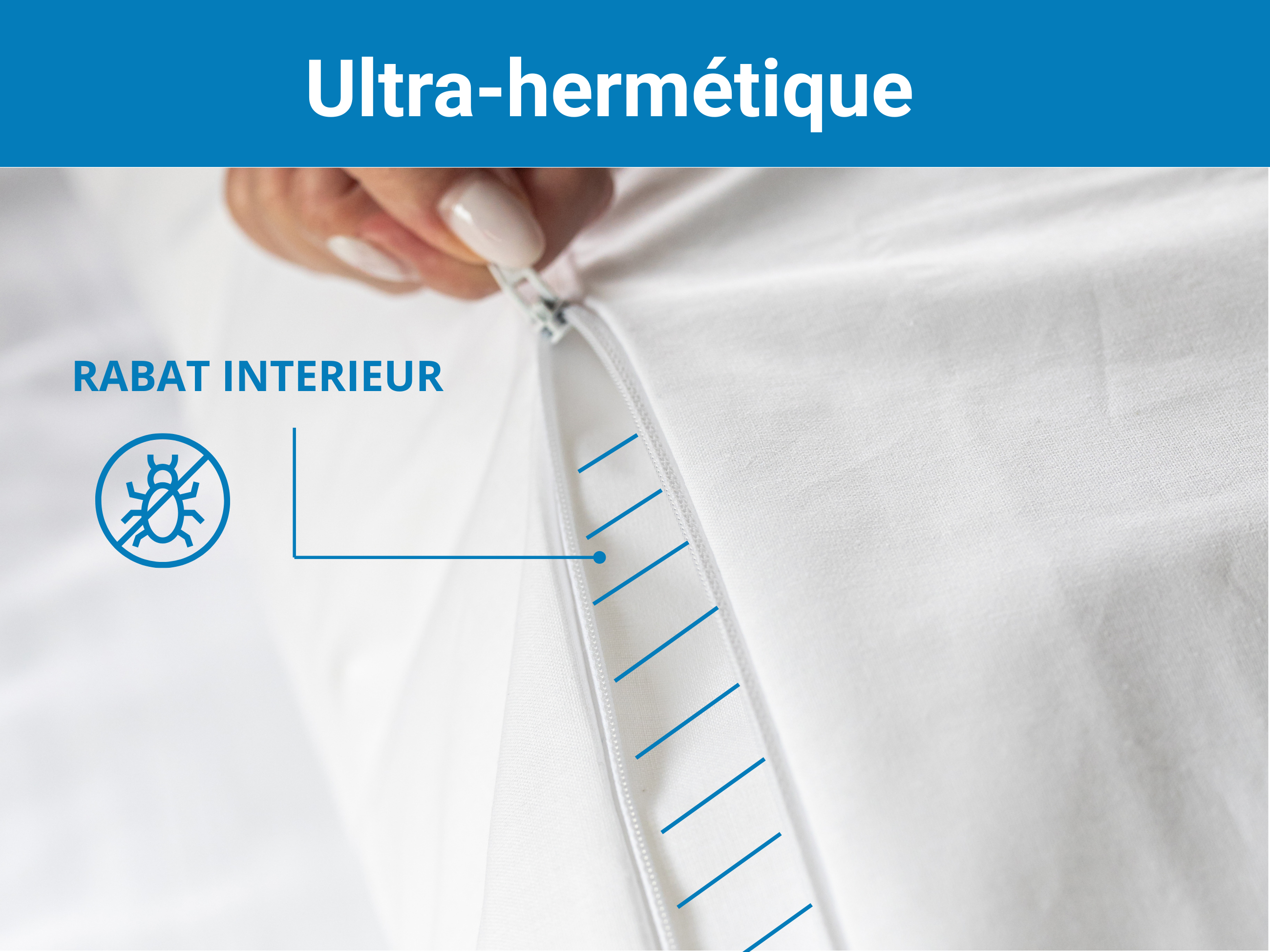 Housse anti-acariens ultra-hermétique avec le rabat intérieur