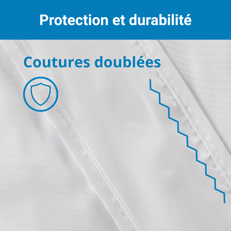 Gros plan sur les coutures doublées de la housse Acar-Housses®, assurant une protection renforcée et une durabilité élevée.