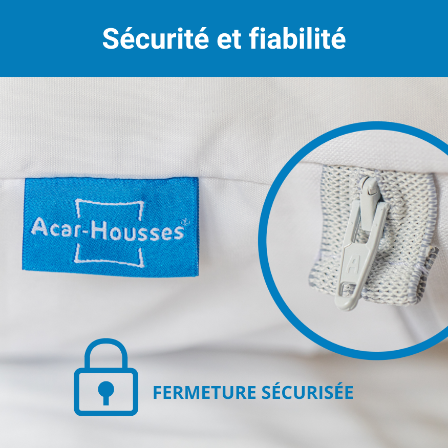housse anti acariens, sécurité et fiabilité , avec fermeture sécurisée.