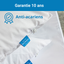 Taies et housse Acar-Housses® anti-acariens avec fermeture sécurisée, présentées avec une garantie de 10 ans.