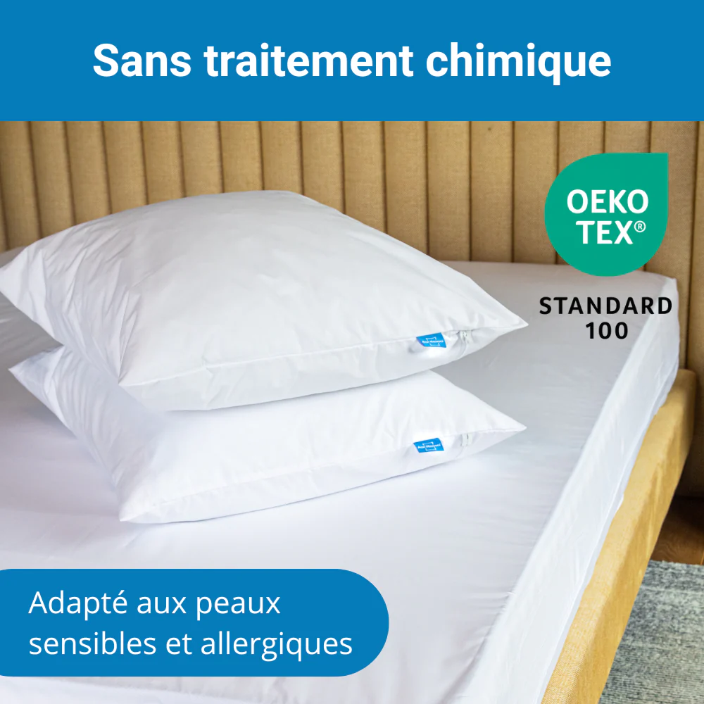 Housse Oreiller 65x65 Cm Anti Punaises De Lit Et Acariens – Tissu Microtext 1016 Fils/cm² – Fermeture Hermétique – Lavable 60°C