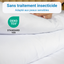 Housse de couette anti-acariens Acar-Housses certifiée Oeko-Tex Standard 100, sans traitement insecticide, adaptée aux peaux sensibles, en gros plan sur le tissu blanc lisse.