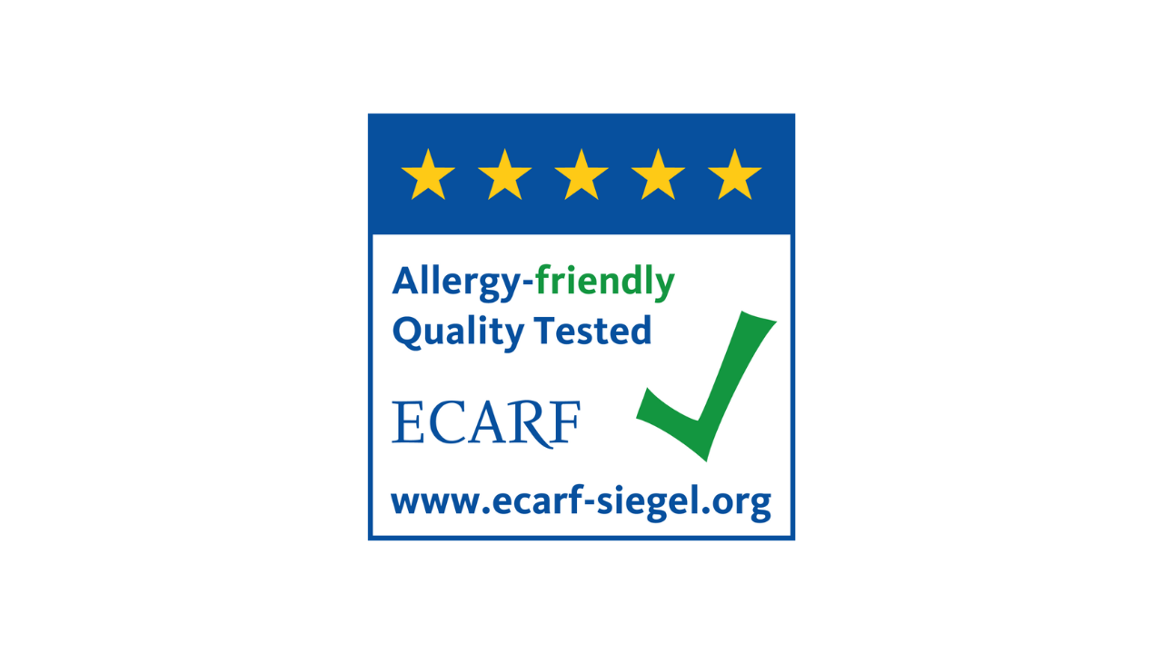 Logo ECARF attestant l’efficacité des housses anti-acariens contre les allergènes, certification Allergy-friendly Quality Tested