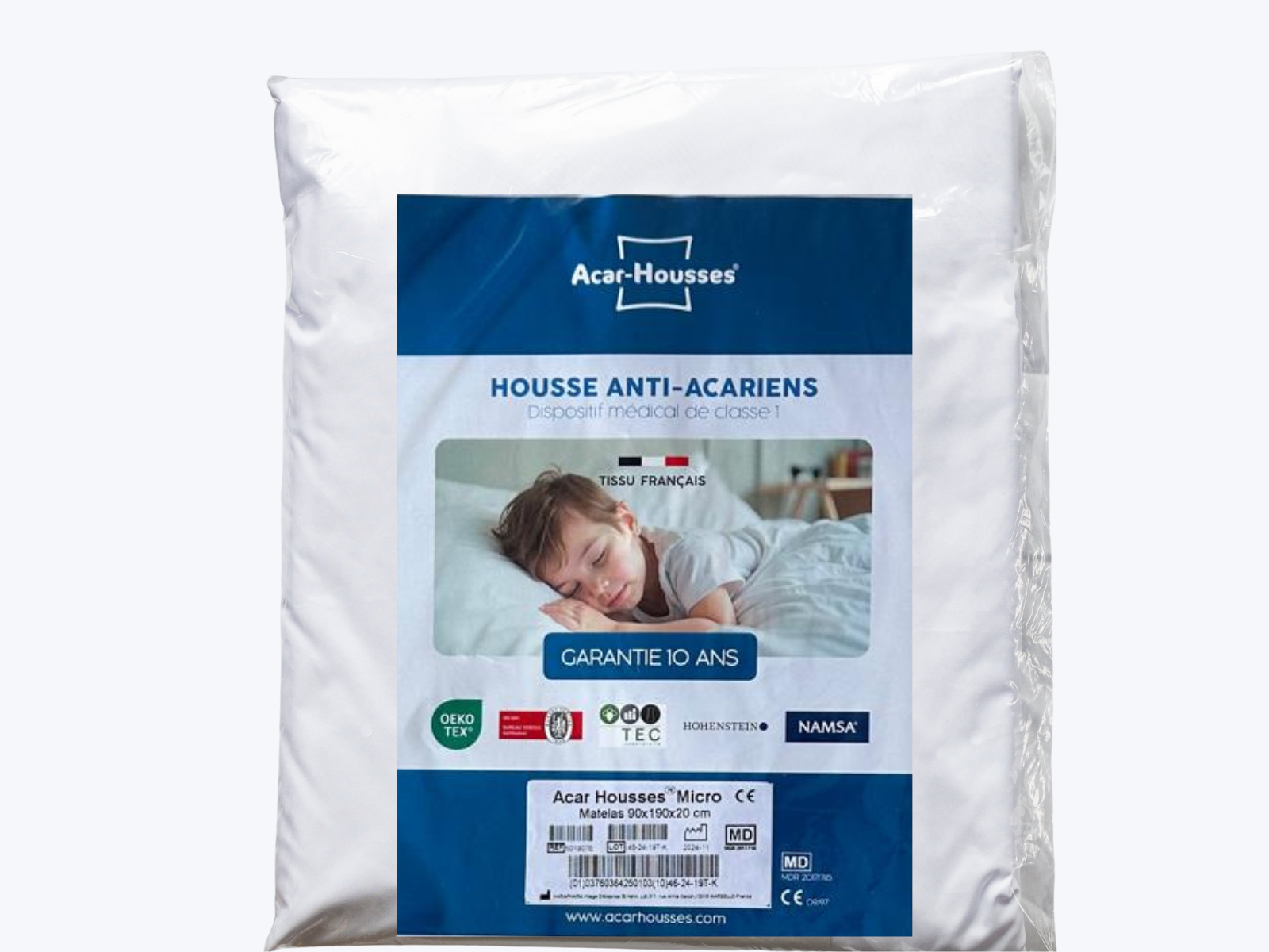Housse anti acariens Acar-Housses® garantie 10 ans avec packaging