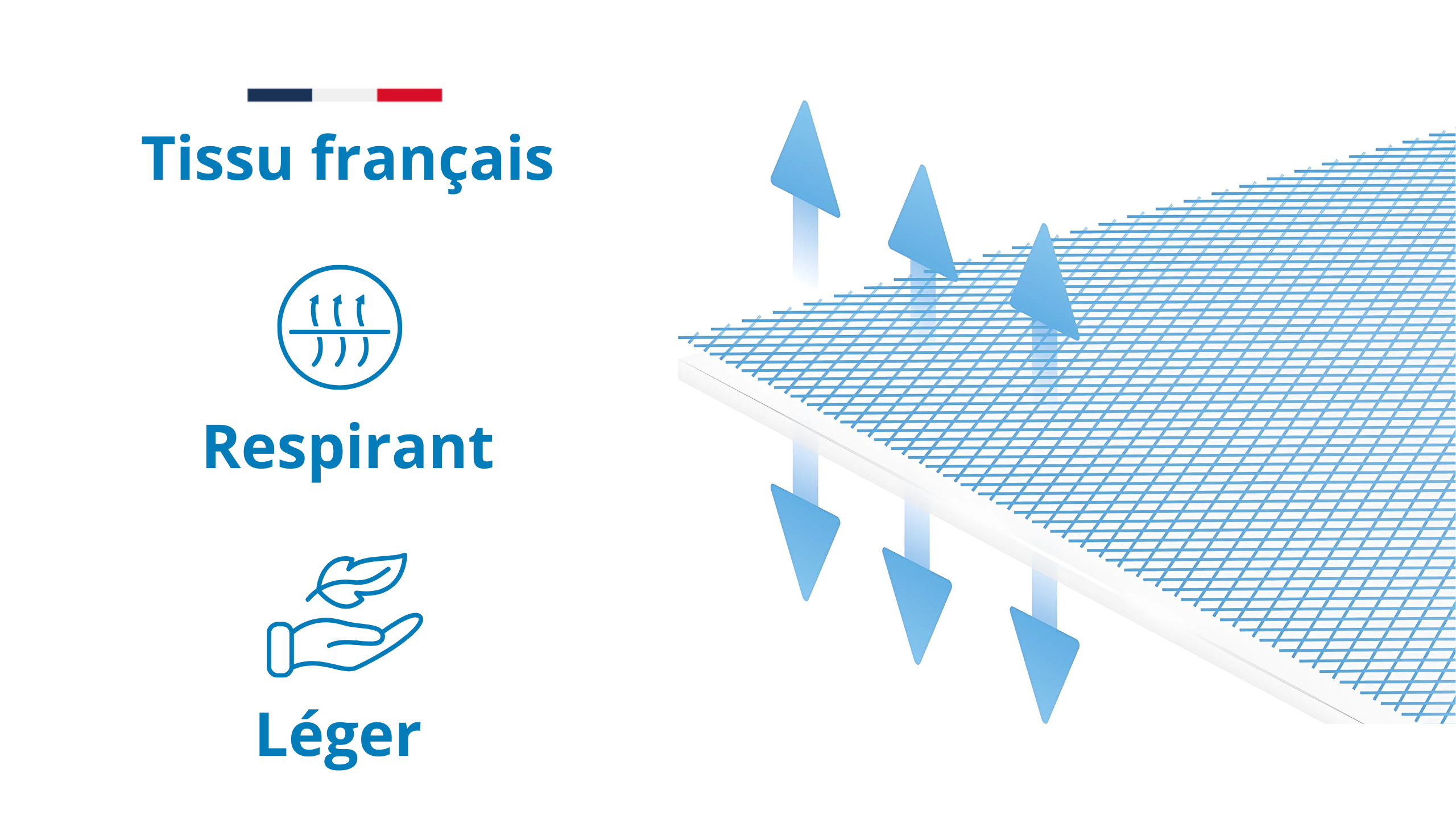 Housse anti-acariens en tissu français, légère et respirante, favorisant un confort de sommeil optimal.