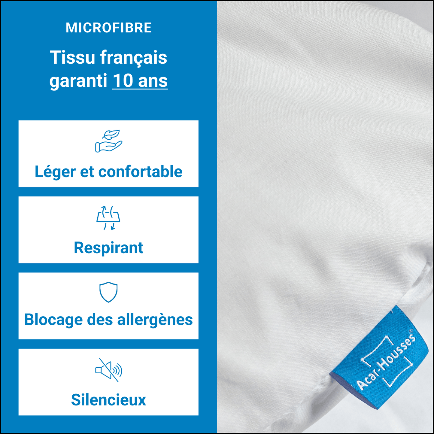 Tissu léger, respirant, français, silencieux et garanti 10 ans.
