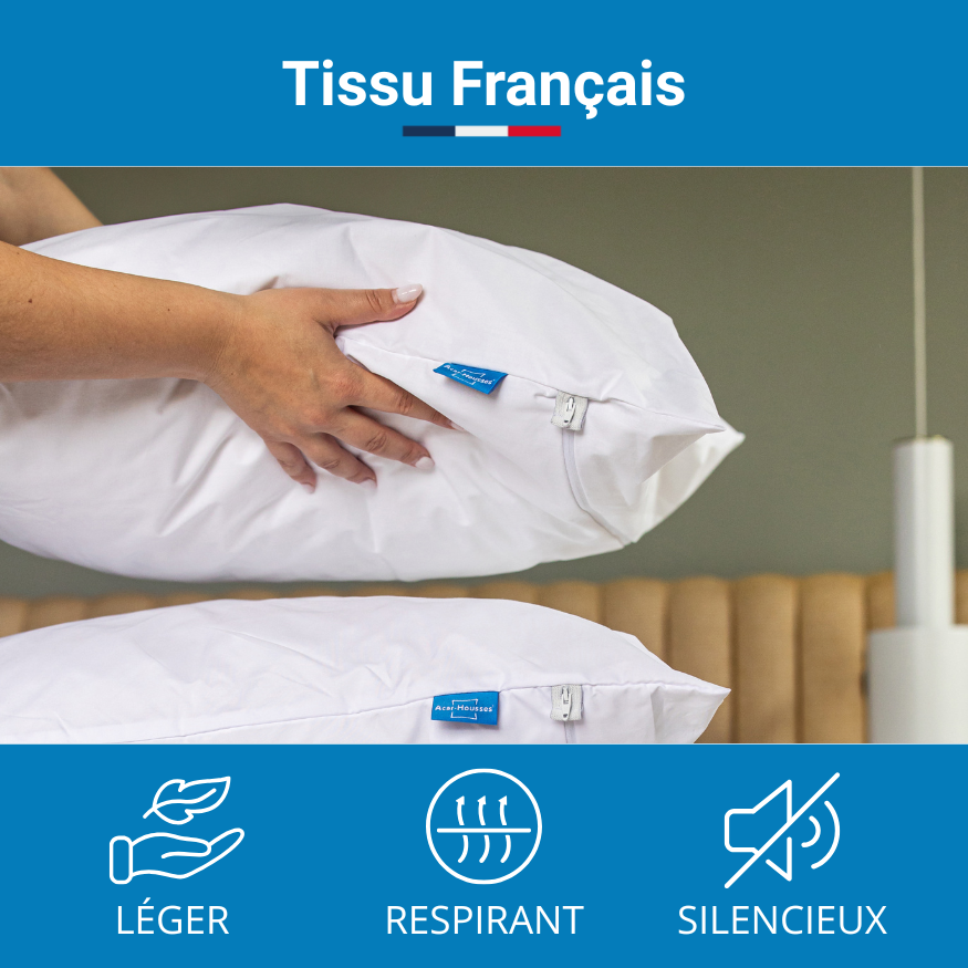 Tissu pour housse anti acariens français, léger, respirant et silencieux.