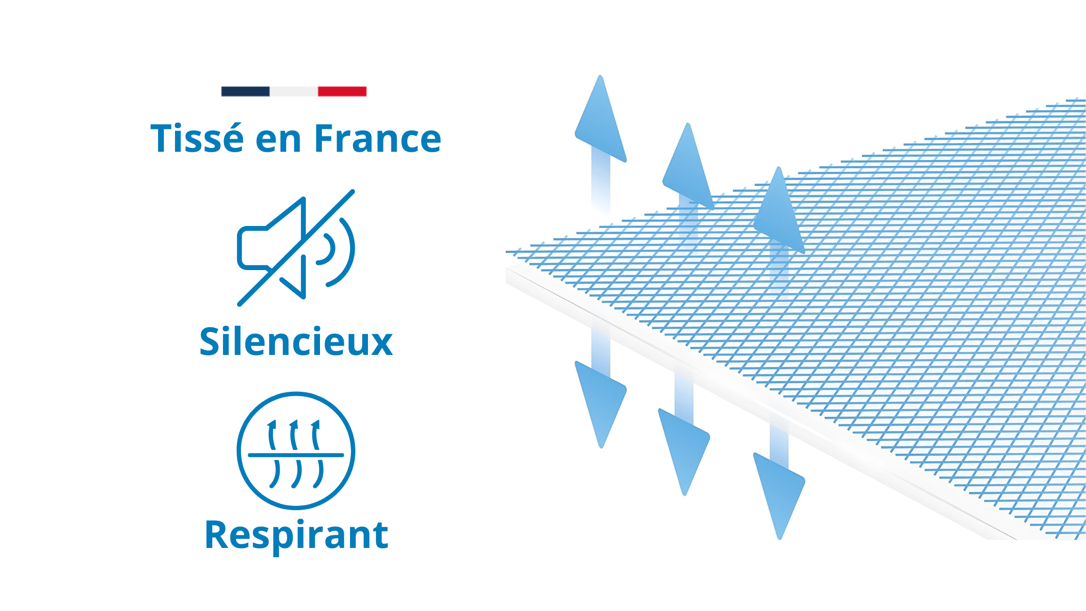 schéma d'un tissu anti acarien respirant et silencieux et fabriqué en France.