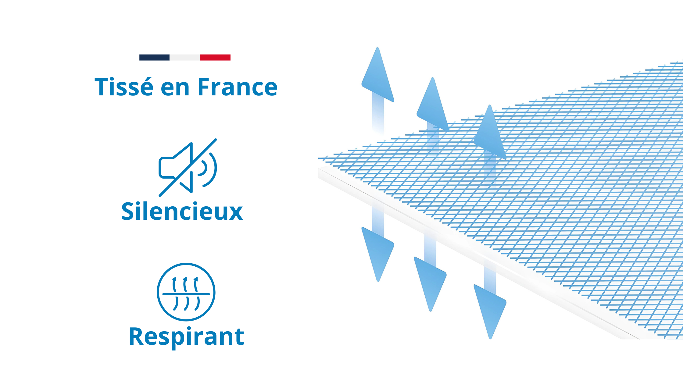 schéma d'un tissu anti acarien respirant et silencieux et fabriqué en France.
