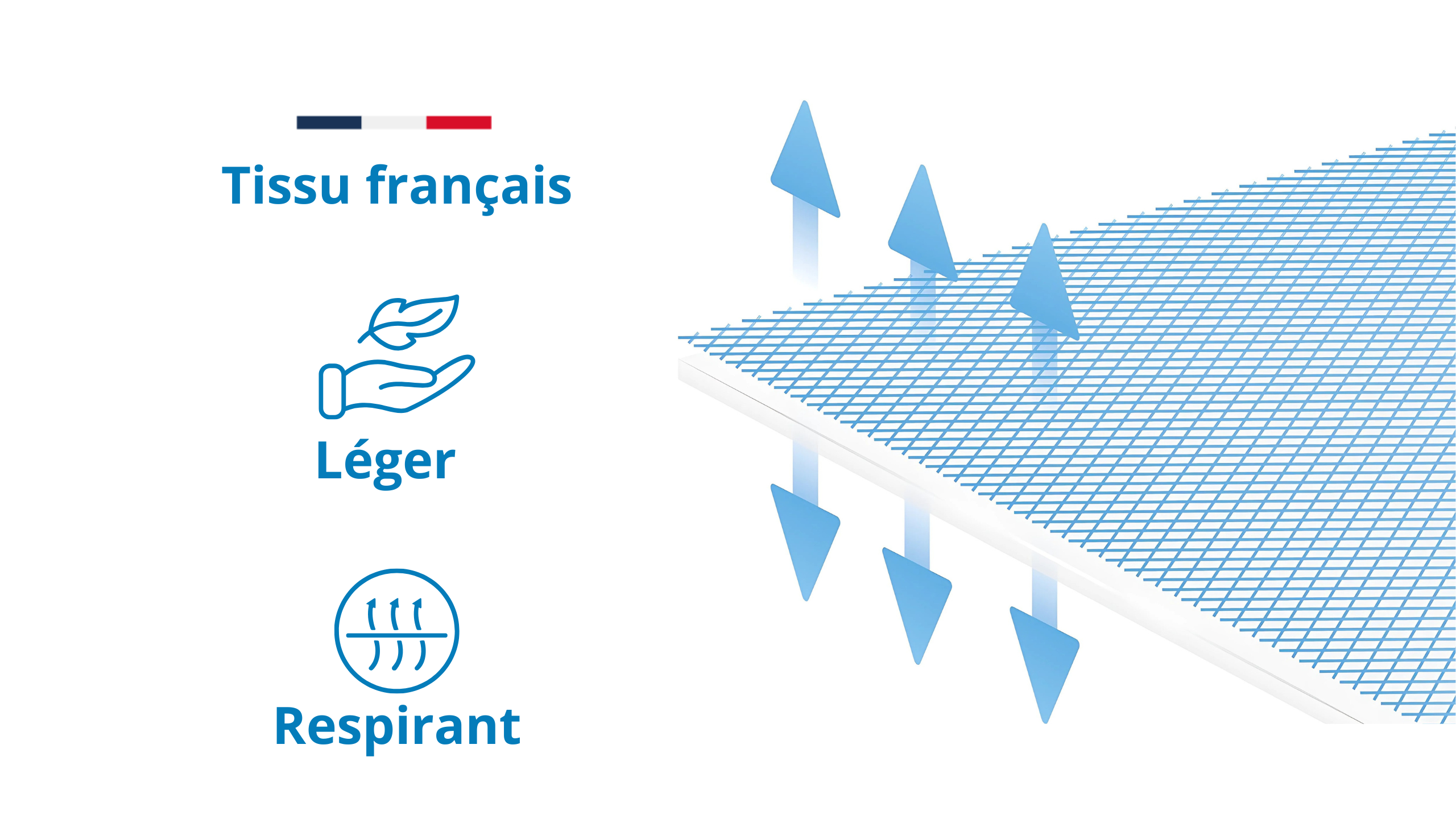 Housse anti-acariens en tissu français, légère et respirante, favorisant un confort de sommeil optimal